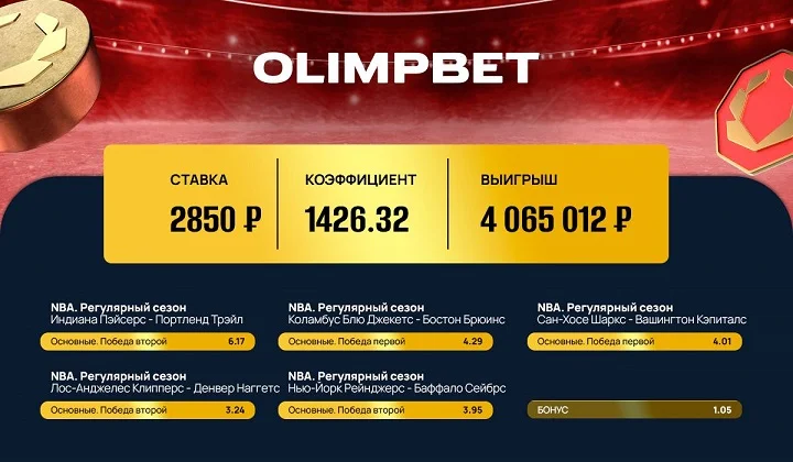 4 миллиона от Olimpbet за экспресс на НХЛ и НБА 4 миллиона от Olimpbet за экспресс на НХЛ и НБА