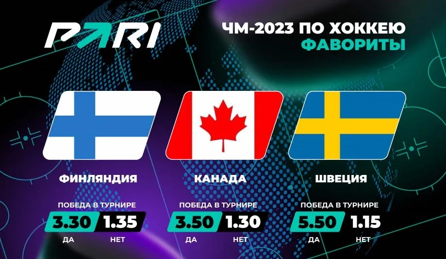 PARI: Финляндия, Канада и Швеция — главные фавориты ЧМ-2023 по хоккею PARI: Финляндия, Канада и Швеция — главные фавориты ЧМ-2023 по хоккею