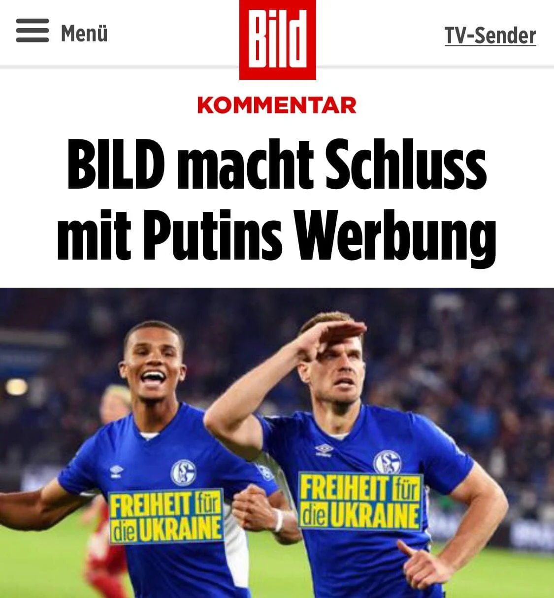Bild заменит логотип «Газпрома» на футболках «Шальке» надписью «Свобода Украине» Bild заменит логотип «Газпрома» на футболках «Шальке» надписью «Свобода Украине»